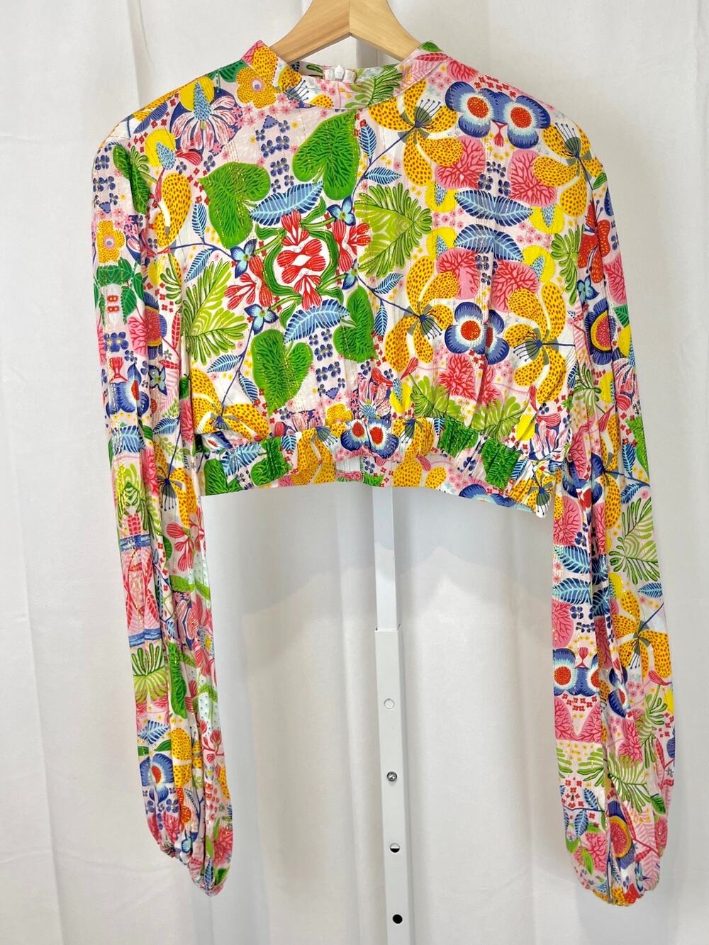 BAROK Paris Floral Cropped Blouse Long Sleeve Shimmer Top Multicolor Size M / L